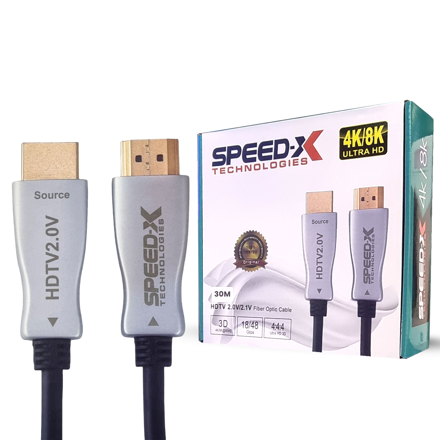 SPEED-X 60M FIBER HDMI CABLE 2.0/2.1 AOC(ACTIVE OPTICAL CABLE) 30AWG COPPER SUPPORT 4K 8K UHD